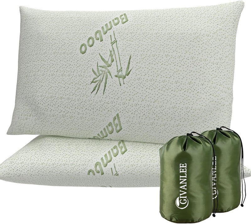 GIVANLEE Camping Pillow for Sleeping 2 Pack,Compact Travel Pillow Filled in Shredded Memory Foam,Portable with Storage Bag,Soft Cover,Small Pillow for Camp Backpacking Hiking Gear&Accessories - Image 1